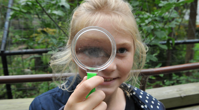 A child with a magnifying glass