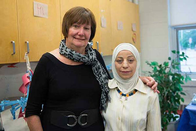 Past manager of Volunteer Services Barbara Kay with Jiji El Talmas