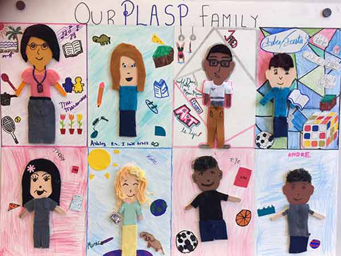 A collage of children's artwork