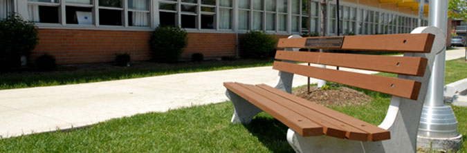 The bench at Floradale P.S. dedicated to PLASP founder Sylvia Leal