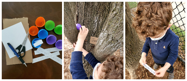 Child searching for plastic Easter eggs