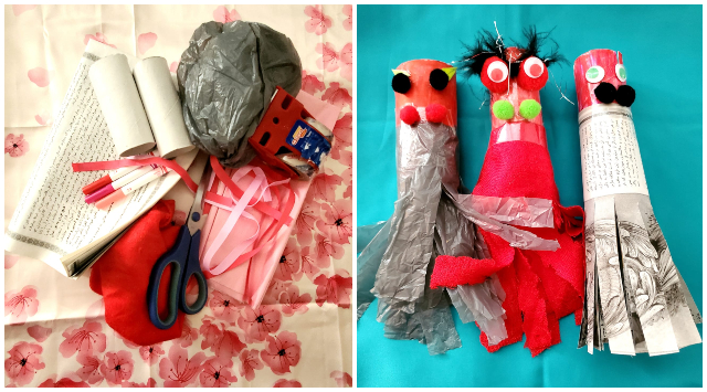 Dragon puppets made from paper 