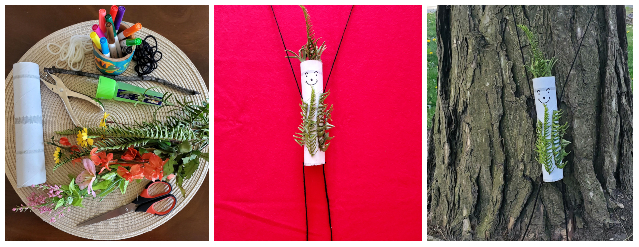 Puppet made from paper towel roll and plants