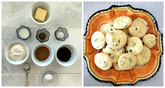 Bowls of ingredients for raisin cookies