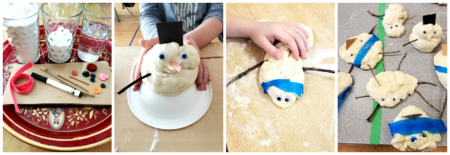 Salt dough formed to look like snow people